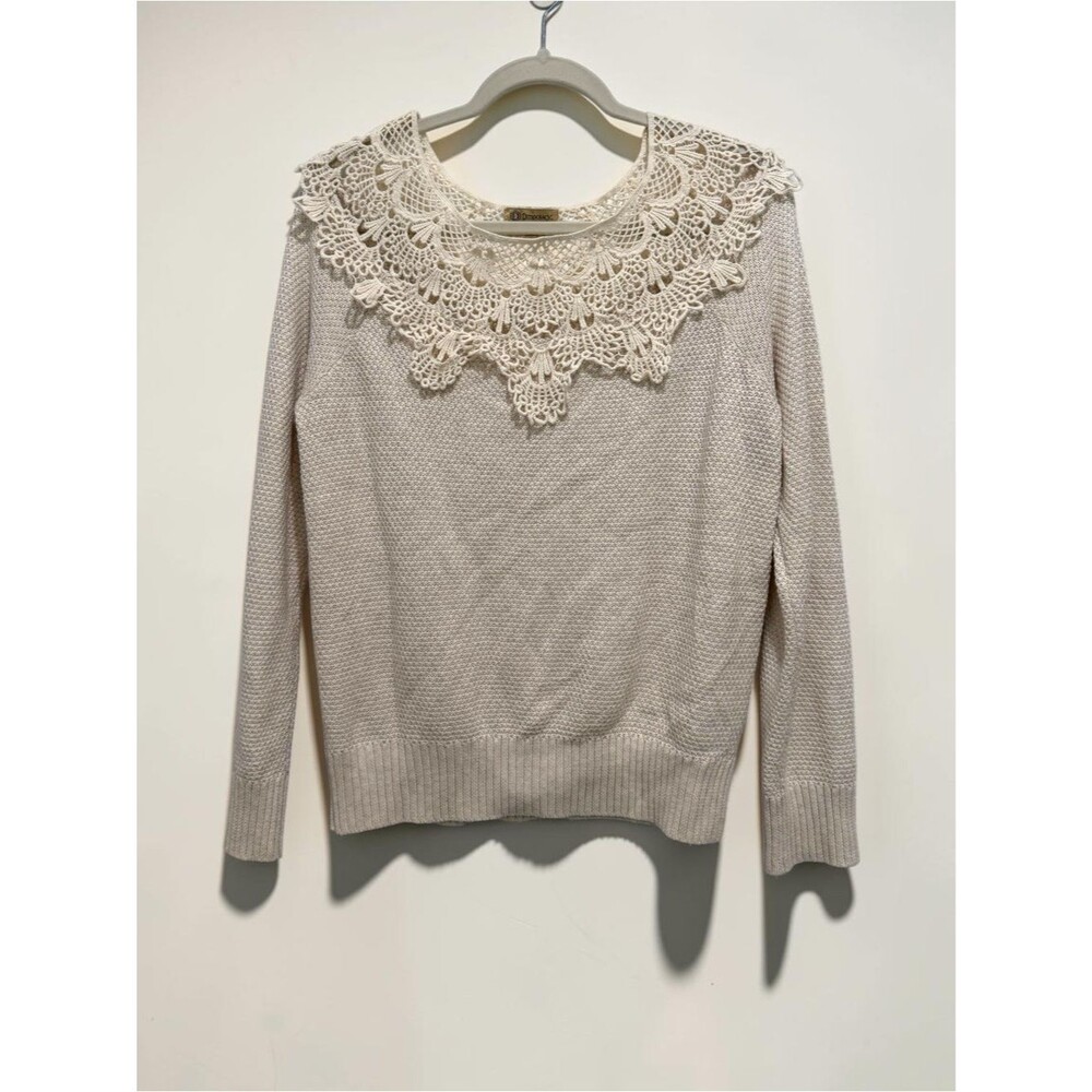 Democracy Cream Crochet Lace Collar Knit Sweater Size Large